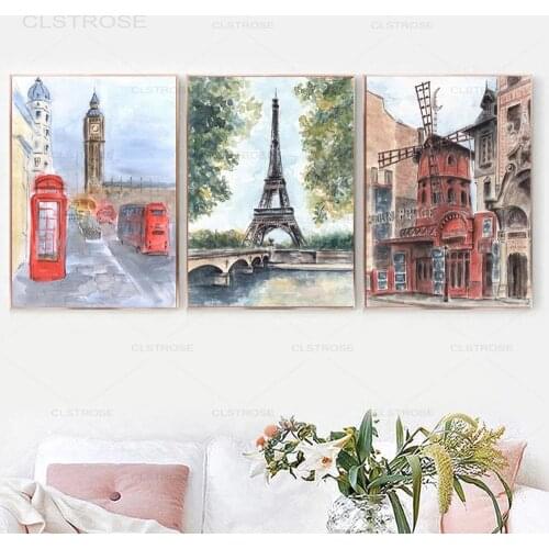 Paris Tower Scenery Wall Art Poster Landscape Nordic Canvas Painting Modern Home Decoration Wall Pictures for Living Room