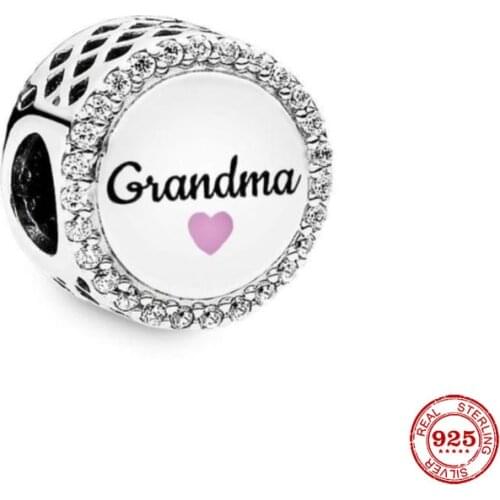 New Original european grandma with pink heart round diy bead charm fit european pandora charms bracelet bangles diy jewelry P178