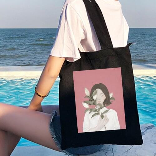 New! Girls Large Capacity Canvas Shoulder Bag Japanese Cotton Canvas Shopping Bag Pink Original New Fashion Fresh Literary Bag