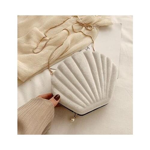 New Design Cute Shell Shape Corduroy Fashion Ladies Shoulder Chain Bag Purses and Handbags Crossbody Bag Clutch Bag Bolsa Totes