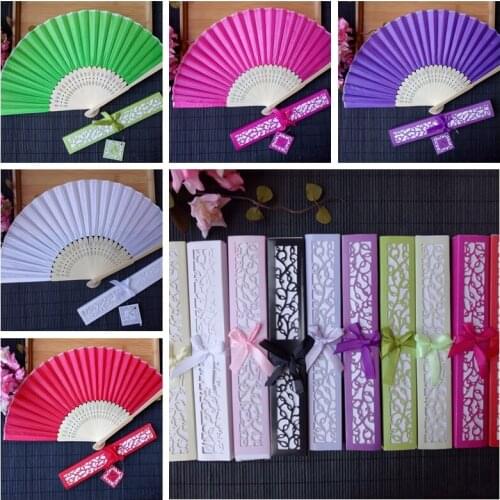 2019 Wholesale 10pcs/Lot DiY Hands Fans Wedding Gift Bamboo Hand Silk Wedding Fans+Gift Box Arts and Crafts Top Sale Bridal Fan