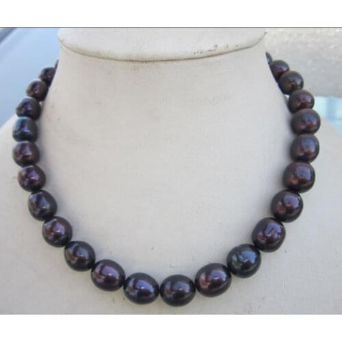 Hot 10-11mm tahitian Genuine natural south sea black pearl necklace 18''14k
