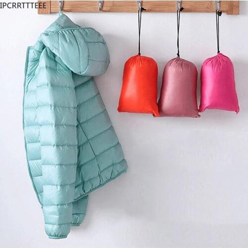Autumn Winter Women Ultralight Thin Down Jacket White Duck Down Hooded Jackets Long Sleeve Warm Coat Parka Female Outwear
