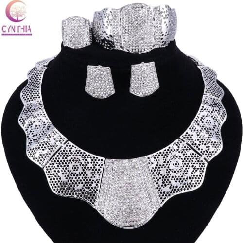 2017 sales African Nigerian Wedding Bridal Dubai Big silver Plated Jewelry Sets African Beads Jewelry Set Wholesale