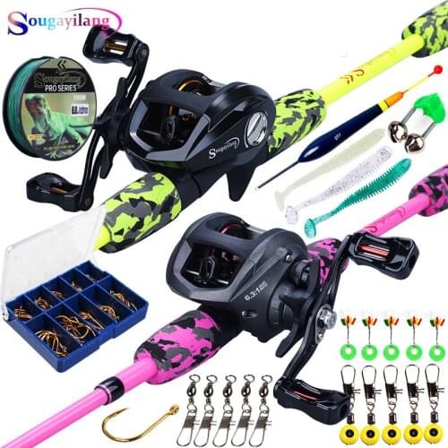 Sougayilang Fishing Rod and Reel Combo Set Casting Rod and 12+1BB High Speed Baitcasting Reel Fishing Line Lure Hooks Full Kit