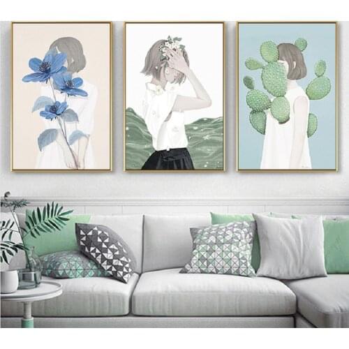 Nordic Minimalist Girls Plants Canvas Prints Flowers Posters Wall Art Canvas Paintings Pictures Girls Bedroom Home Decoration