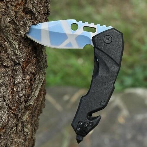 Big Dog Leg Blue Tiger Pattern Folding Knife, Multi-Function Outdoor Knife With Aluminum Handle,Camping Hunting And Self-Defense