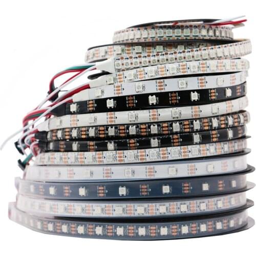 WS2812B Smart RGB LED Strip WS2812 5050 LED Strip Light Individually Addressable Tape 30/60/74/96/144Leds/m Black/White PCB DC5V