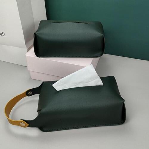 Tissue Case Eco-friendly Detachable PU Leather Foldable Handkerchief Box Napkin Holder for Home Living Room Kitchen Desktop