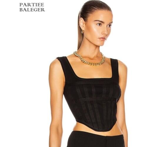 PB Free Shipping 2020 New Stylish Striped Design Sexy Sleeveless Backless Square Collar Club Party Casual Wear Bandage Crop Tops