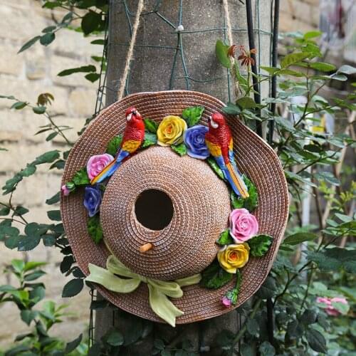Handmade Garden Decoration Pastoral Outdoor Creative Gardening Decorative Resin Straw Hat Bird Nest Decorative Pendant Ornames