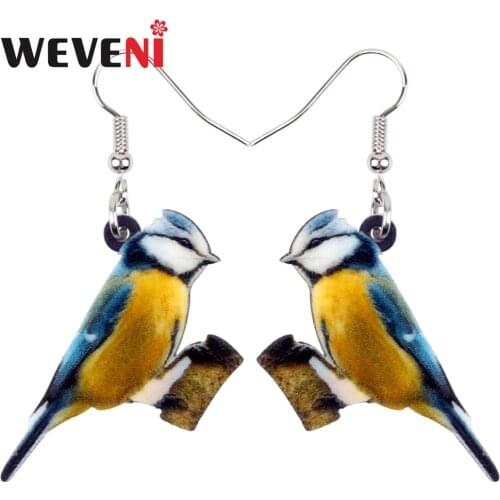 WEVENI Acrylic Lovely Eurasian Blue Tit Bird Earrings New Long Dangle Drop Fashion Animal Jewelry For Women Girls Gift Dropship