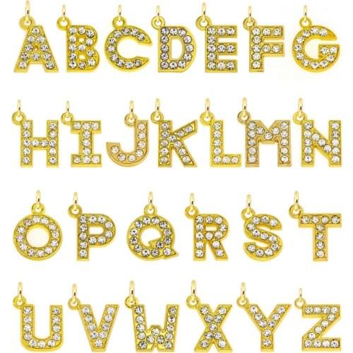 1pcs Women 15mm Gold color Full rhinestone Hang letters Pendant A-Z with jump ring for Necklace gift