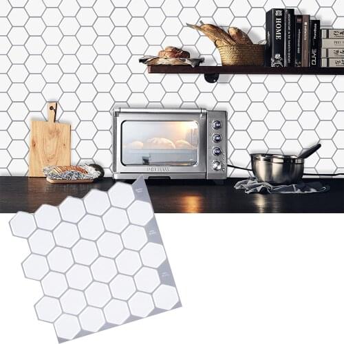 1PC 3D Self Adhesive Aluminum File Wall Sticker Wallpaper Hexagon Wall Tiles Waterproof Heatproof Kitchen Bathroom Home Decor