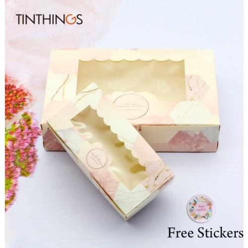 100PCS Paper Gift Box With Window Pink Marble Wedding Party Food Packaging Candy Wedding Cardboard Cake Boxes Valentines Day