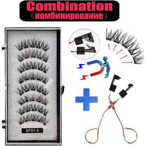 2 Pairs 5 Magnet Magnetic False Eyelashes 3D Natural magnetic Lashes Handmade Mink Eye Lashes faux cils magnetique