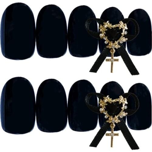 ENDRRFFLA 24pcs Black Gold Bow Banquet Fake Nails Full Covered Gorgeously Dressed Finished Nail Art 2020 Design New Decoration
