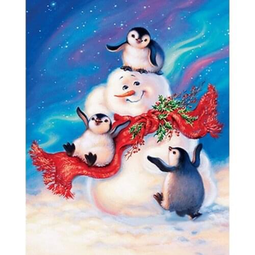 5D DIY Full Round Resin Diamond Mosaic Diamond Embroidery Cartoon Snowman And Penguin Painting Cross Stitch Paintings Decor