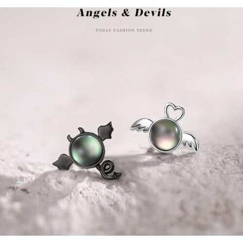 925 Sterling Silver Angel And Demons Design Earrings For Women Stud Earrings Luxury Earing Wedding Large 2021 New Fine Jewelry