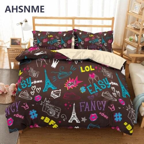 AHSNME Children Cute Quilt Cover Tower Bedding Set Soft Bedroom Parure de Lit King Queen Size Sinlge Bedlinen