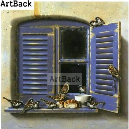 Full square drill 5d diamond painting window bird sparrow 3d diamond embroidery animal artwork embroidery bird