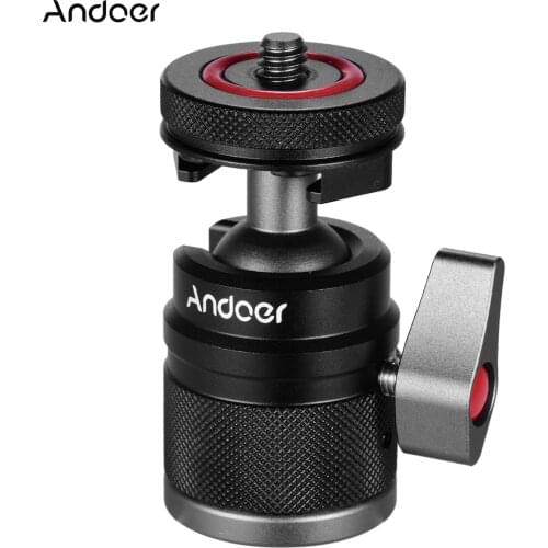 Andoer Mini Cold Shoe Ball Head with 1/4 Screw Cold Shoe Mount 360° Swivel Aluminum Alloy with Camera Phone Holder Tripod