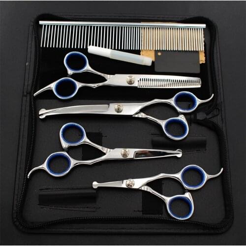 6.5 inch Professional Pet Grooming Scissors Set Round Tip Safety Dog Shears Hair Cutting Thinning Curved Scissors with Comb Bag