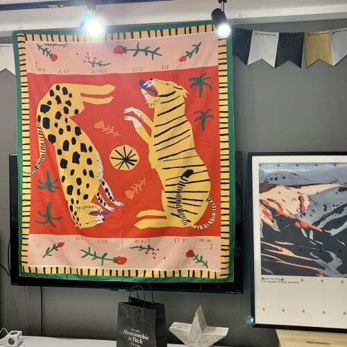 Two Tigers Tapestry Wall Hanging Bohemian Beach Mat Polyester Blanket Yoga Mat Home Bedroom Art Carpet