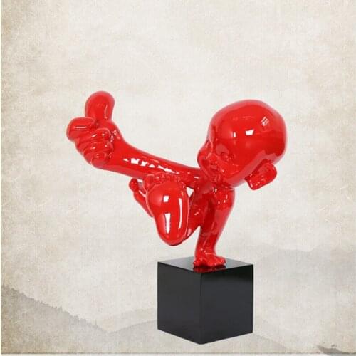 22 INCH EUROPEAN REDS LIKE FIGURE FIGURINE ABSTRACT KUNG FU KID ART SCULPTURE RESIN ART&CRAFT LIVING ROOM OFFICE ORNAMENTS R2309