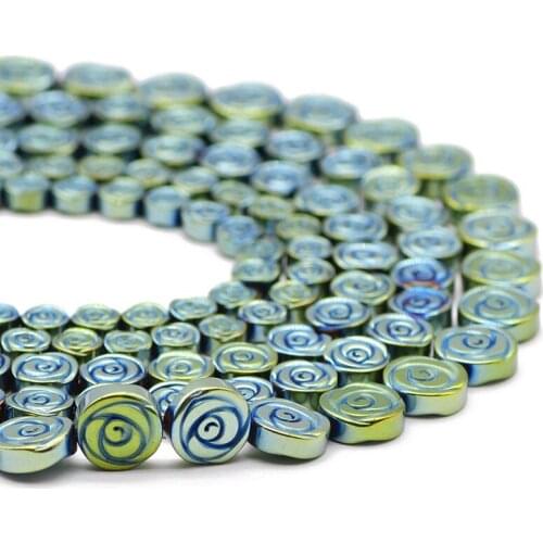 Hematite Natural Stone Green Rose Flower Shape 6/8/10MM Spacers Loose Beads For Jewelry Making DIY Bracelets Accessories Pendant