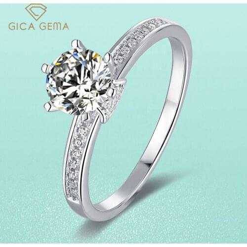 GICA GEMA Moissanite Rings For Women Real Genuine Silver 925 Round Shape Classic Six Claw Engagement Wedding Custom Jewelry