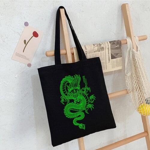 Canvas bag shopping bag Harajuku large-capacity punk gothic dragon print female bag classic retro shoulder bag handbag