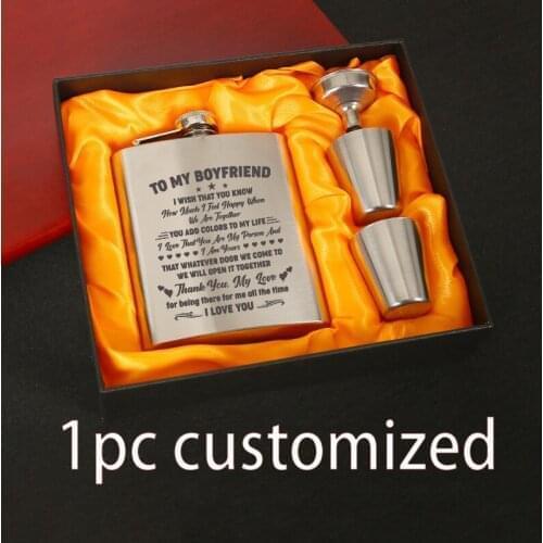 Flasks Personalized Custom Engraved 7oz Stainless Steel Flasks Sets For Him Her Weddings True Metal Leather JH043