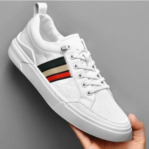Brand Men 2021 Genuine Leather Fashion Luxury Mens Striped Man Vulcanized Shoes Lace-up White Tenis Casual Shoes Women Sneakers