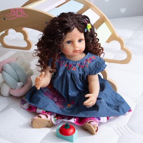 NPK 55CM Toddler doll original full body soft silicone flexible real soft touch reborn baby pincess curly hair fashion girl