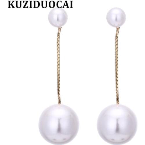 Kuziduocai 2018 New Fashion Fine Jewelry Copper Stainless Steel Large Grain Pearl Tassel Elegant Earrings For Women Gifts E-307