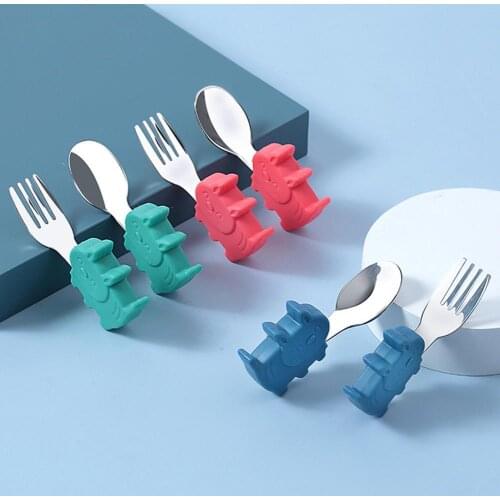 Lightweight 1 Set Anti-rust Infant Food Feeding Spoon Fork Mini Feeding Tableware Reusable for Feeding