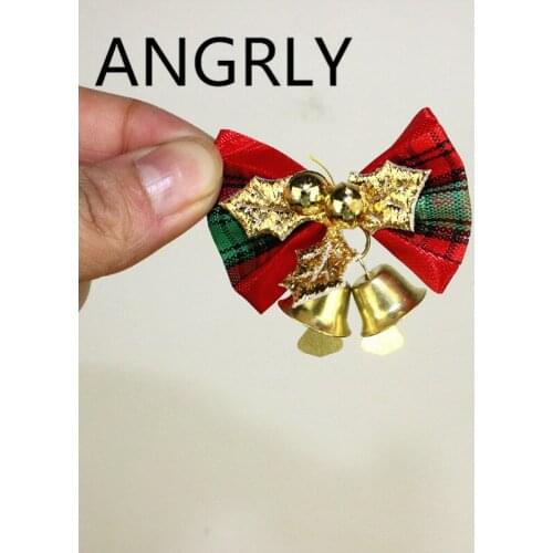 ANGRLY 2pcs 5cm Mini Christmas Tree Bow Tie Iron Bells Wreath Wedding Decoration Wedding Favors and Gifts Party Supplies Flowers