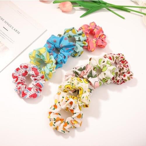 New Fashion Printing Scrunchies Personality Sweet and Fresh Fruit Cloth Art Scrunchies Headdress Hair Accessories WomenSY188