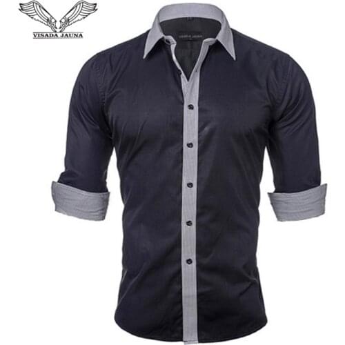 VISADA JAUNA Europe Size Mens Shirts New Arrivals Solid Color Patched Casual Brand Clothing Slim Fit Cotton Male Shirt N531