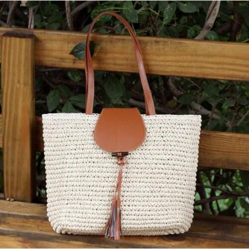 2017 New Summer Shoulder Bag Beach Large Straw Bags Handmade Woven Tassel Tote Designer Vintage Shopping HandBags Basket Bag