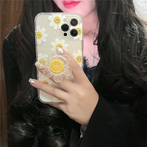 2021 TPU Phone Case For iPhone 12 Mini/11/12Pro Max XR XS Max Flower Stand Precision Funda Cover For iPhone SE 7 8Plus Shell