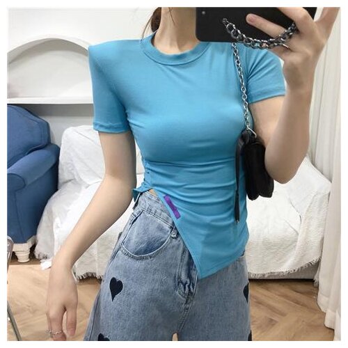 2021 spring and summer new products trend side slits irregular slim slimming tops fashion short-sleeved T-shirts for women