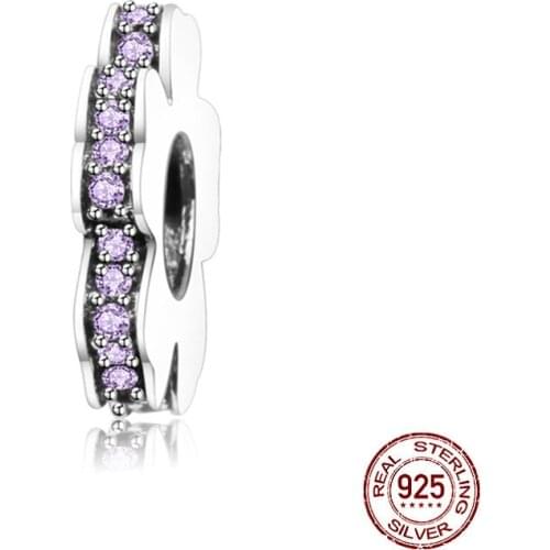 New 925 Sterling Silver Beads Purple Flower Charm Fits Original Pandora Bracelets DIY Jewelry Making For Women Gifts