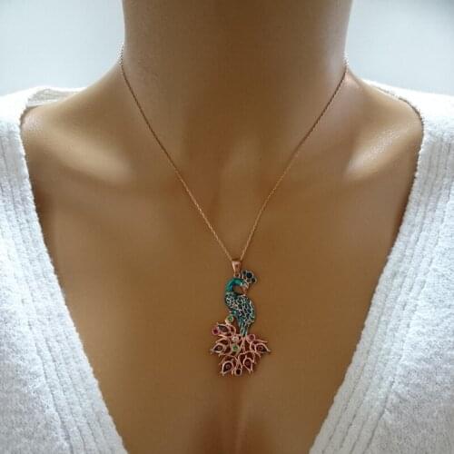 Blue Peacook Necklace 925 Sterling Silver Art Deco Enamel Peacook Necklace