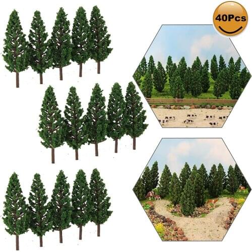 S7828 40pcs Model Pine Trees Artificial Trees Green 1:100 TT HO Scale Mini 7cm Model Railway Layout