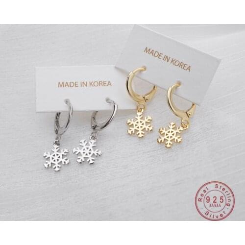 HI WOMAN New Fashion S925 Sterling Silver High Quality Simple Snowflake Earrings Woman Christmas Accessories Jewelry