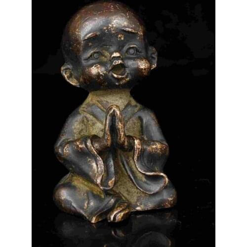 Collect Old China Red Copper Carving Buddhist Monk Statue Decoration