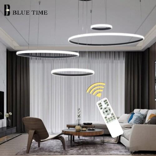 40 60 80 100cm Modern Led Chandelier Lighting For Living room Dining room Kitchen Lamps Chandelier Led Black White Light Fixture