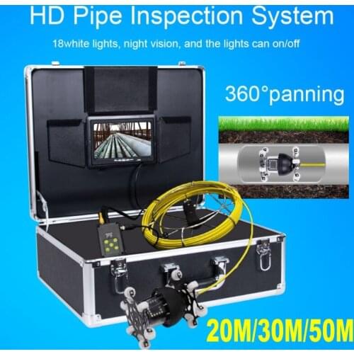 WP70D 20M 30M 50M Fiberglass Cable 360 Degree Rotation Camera with DVR 7 Inch Industrial Pipeline Endoscope Inspection System